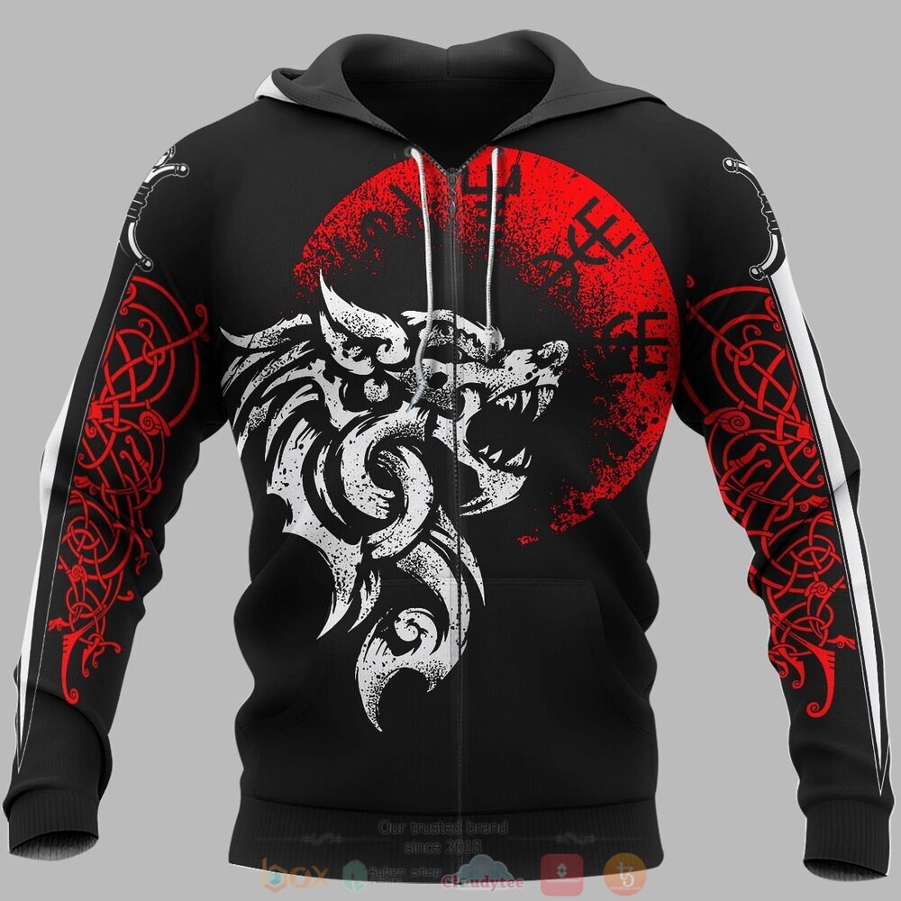 Fenrir Vegvisir red black jersey shirt, hoodie 3 Fenrir Vegvisir red black 3d shirt hoodie 1 2