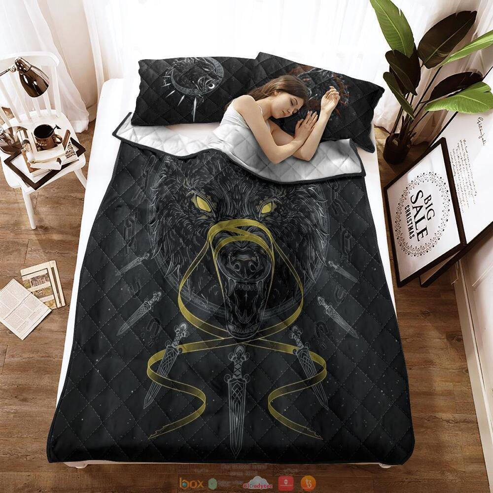 NEW Fenrir Viking Sword Black Quilt Bedding Set 3 Fenrir Viking Sword Black Quilt Bedding Set 1 2