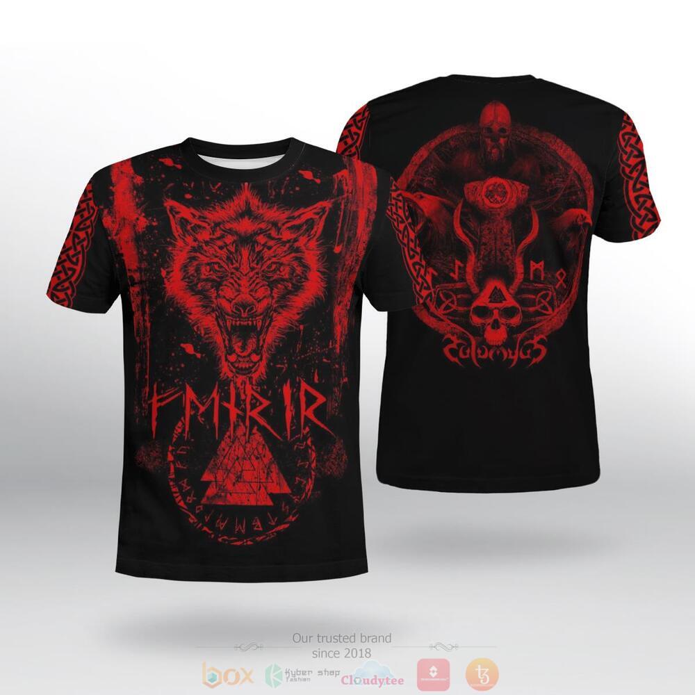 Fenrir Wolf Valknut Viking red black jersey shirt, hoodie 2 Fenrir Wolf Valknut Viking red black 3d shirt hoodie 1
