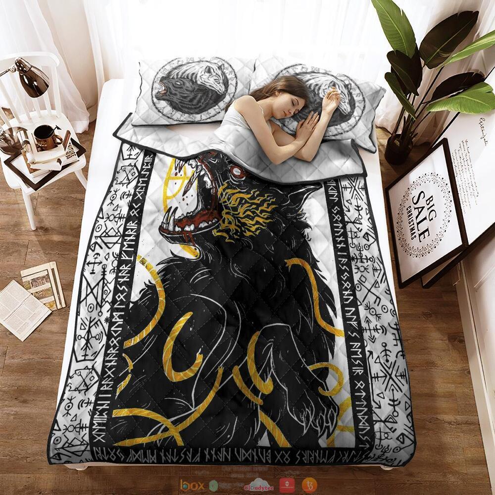 NEW Fenrir Yin Yang Wolf Runic Quilt Bedding Set 3 Fenrir Yin Yang Wolf Runic Quilt Bedding Set 1 2