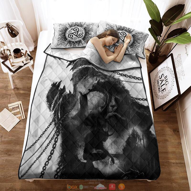Fenrir with chain Viking white 3d Quilt Bedding Set 3 Fenrir with chain Viking white Quilt Bedding Set 1 2