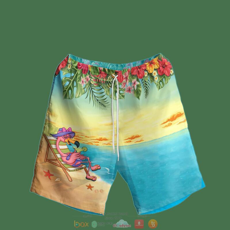 Flamingo Beach Vibes Only Hawaiian Shirt, Short 2 Flamingo Beach Vibes Only Hawaiian Shirt Short 1