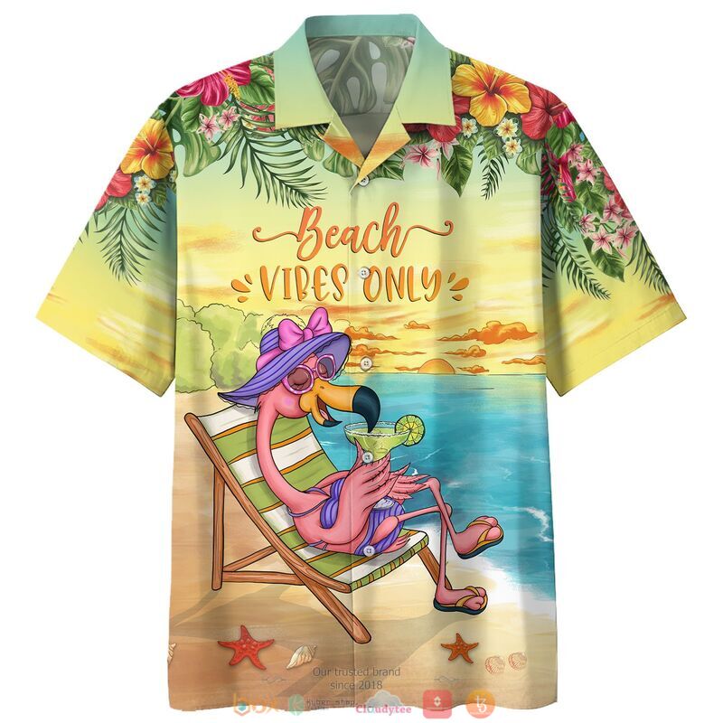 Flamingo Beach Vibes Only Hawaiian Shirt, Short 4 Flamingo Beach Vibes Only Hawaiian Shirt Short 1 2 3