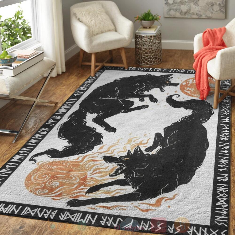 Frenrir Skoll and Hati Rune Viking Area Rug