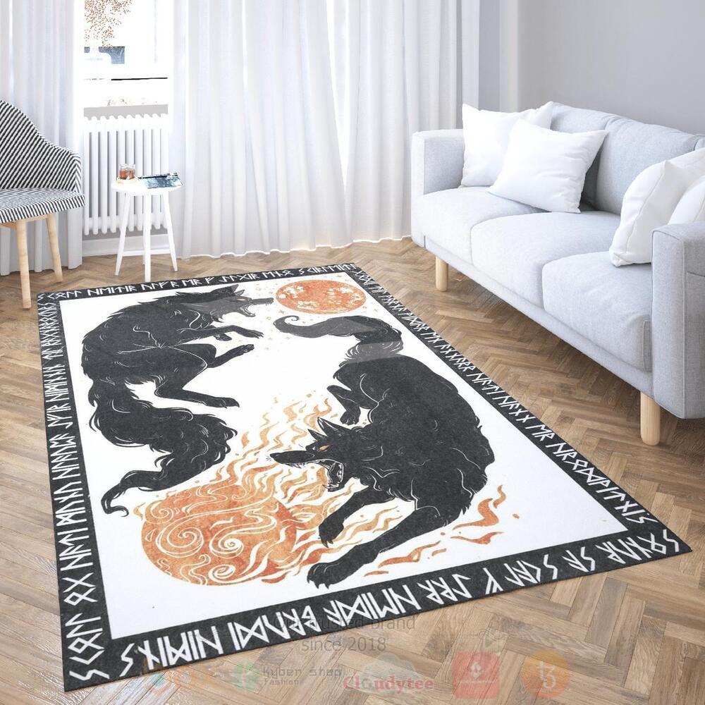 Frenrir Skoll and Hati Rune Viking Area Rug 1
