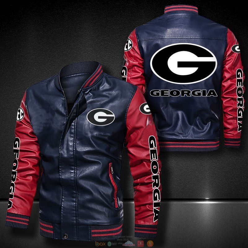 NEW Georgia Football Bomber leather jacket 4 Georgia Football Bomber leather jacket 1 2 3