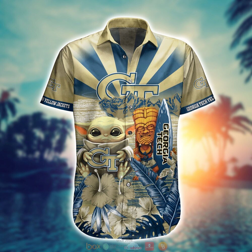 Georgia Tech Yellow Jackets Baby Yoda NCAA Hawaiian Shirt, Shorts 2 Georgia Tech Yellow Jackets NCAA Baby Yoda Hawaiian Shirt Shorts 1