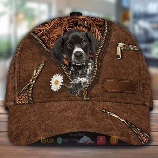German Shorthaired Pointer Holding Daisy Cap Hat