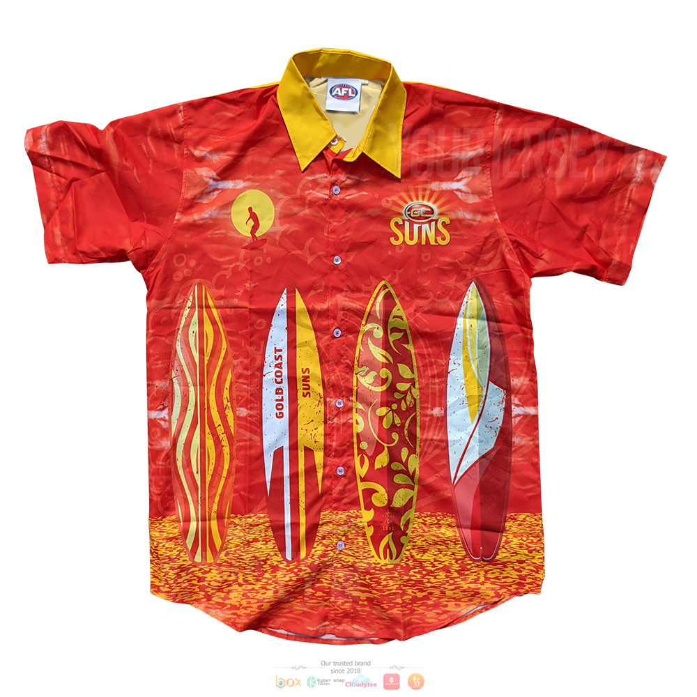 Personalized AFL Gold Coast Suns Hawaiian shirt 9 Gold Coast Suns AFL Hawaiian shirt