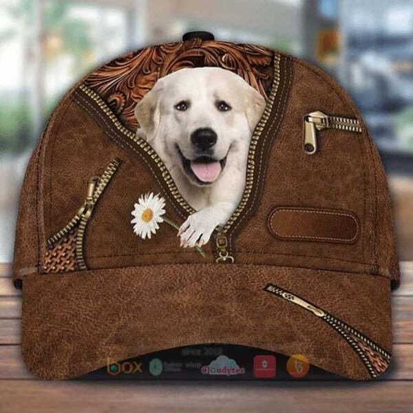 Great Pyrenees Holding Daisy Cap Hat