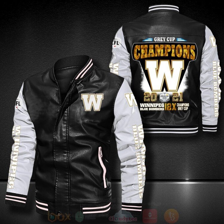Grey Cup Champions Winnipeg Blue Bombers Bomber Leather Jacket 1