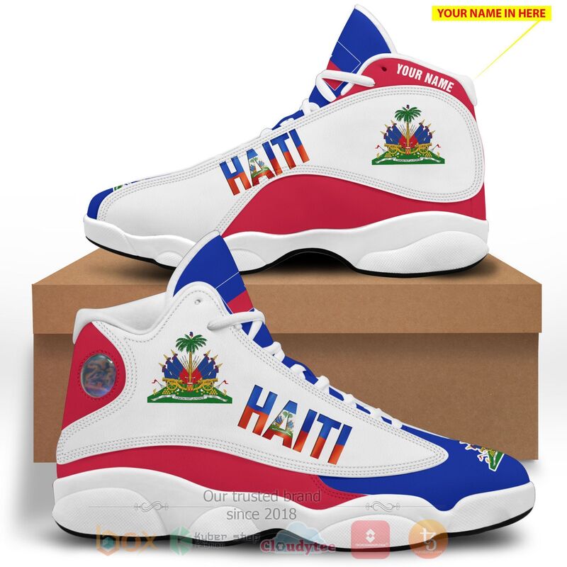 Haiti Personalized White Blue Air Jordan 13 Shoes 1