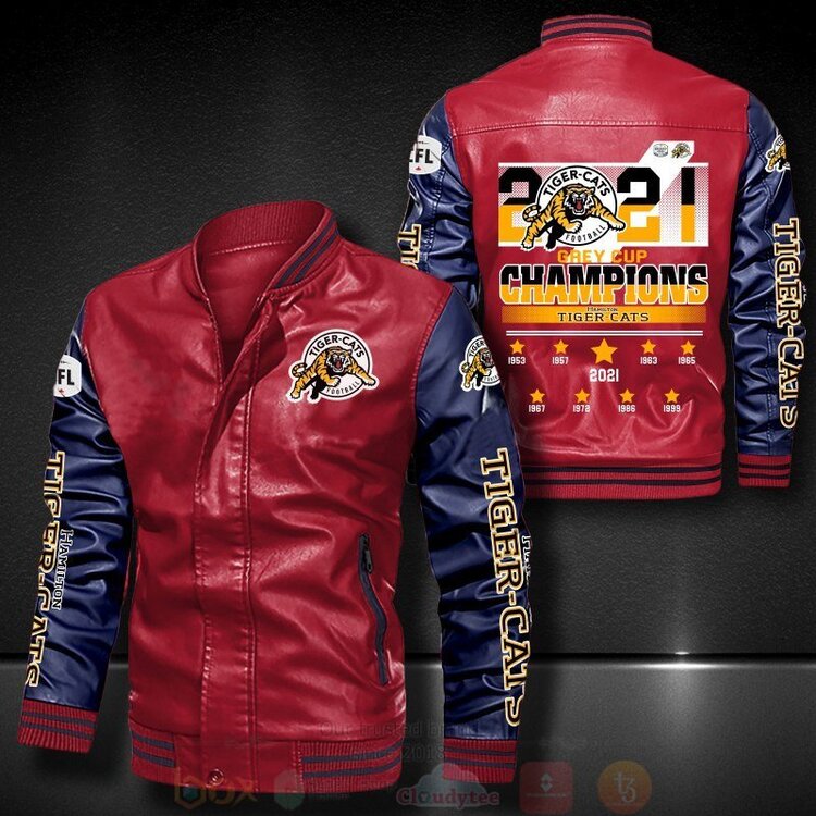 Hamilton Tiger Cats Bomber Leather Jacket 1 2 3 4 5 6 7 8 9