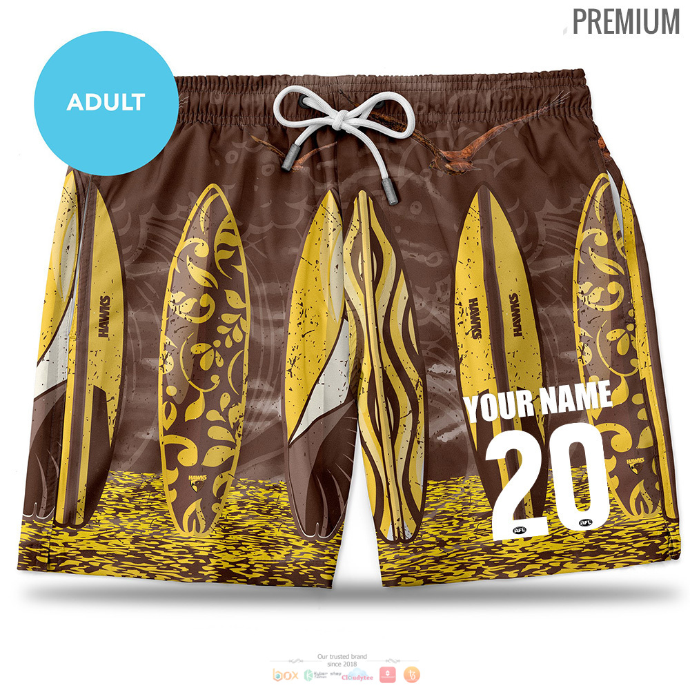 Personalized AFL Hawthorn Hawks Hawaiian shorts 2 Hawthorn Hawks AFL Hawaiian shorts 1