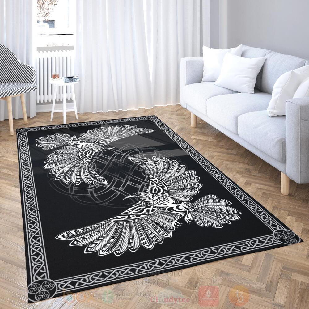 Hugin And Munin With Viking Frame Viking Area Rug 1