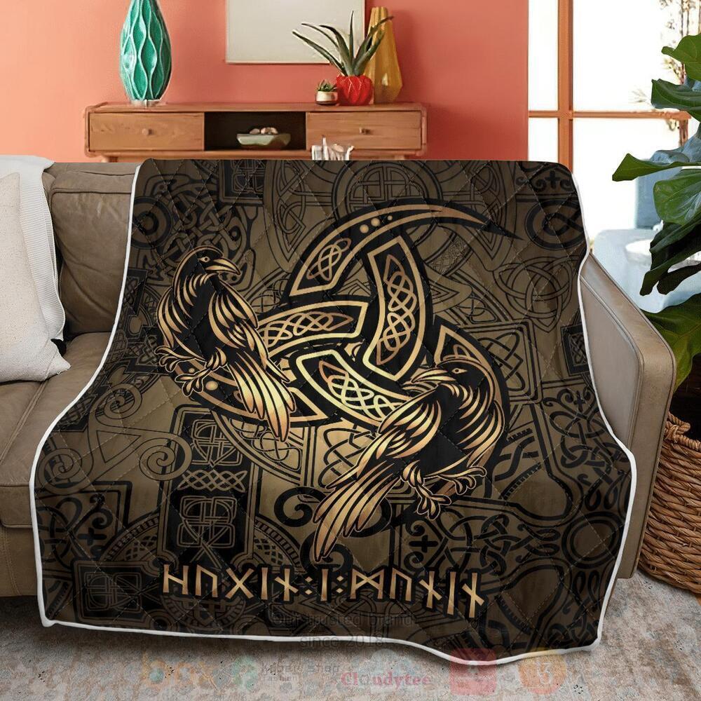 Huginn and Muninn The Triple Horn of Odin Quilt