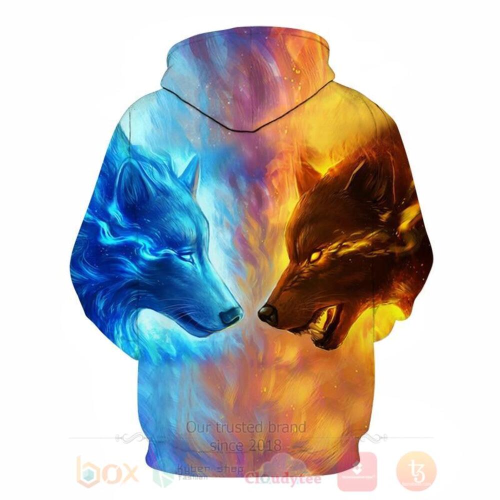 BEST Ice and Fire Wolves Native American Design 3D All Over Printed Hoodie 2 Ice and Fire Wolves Native American Design 3D Hoodie 1