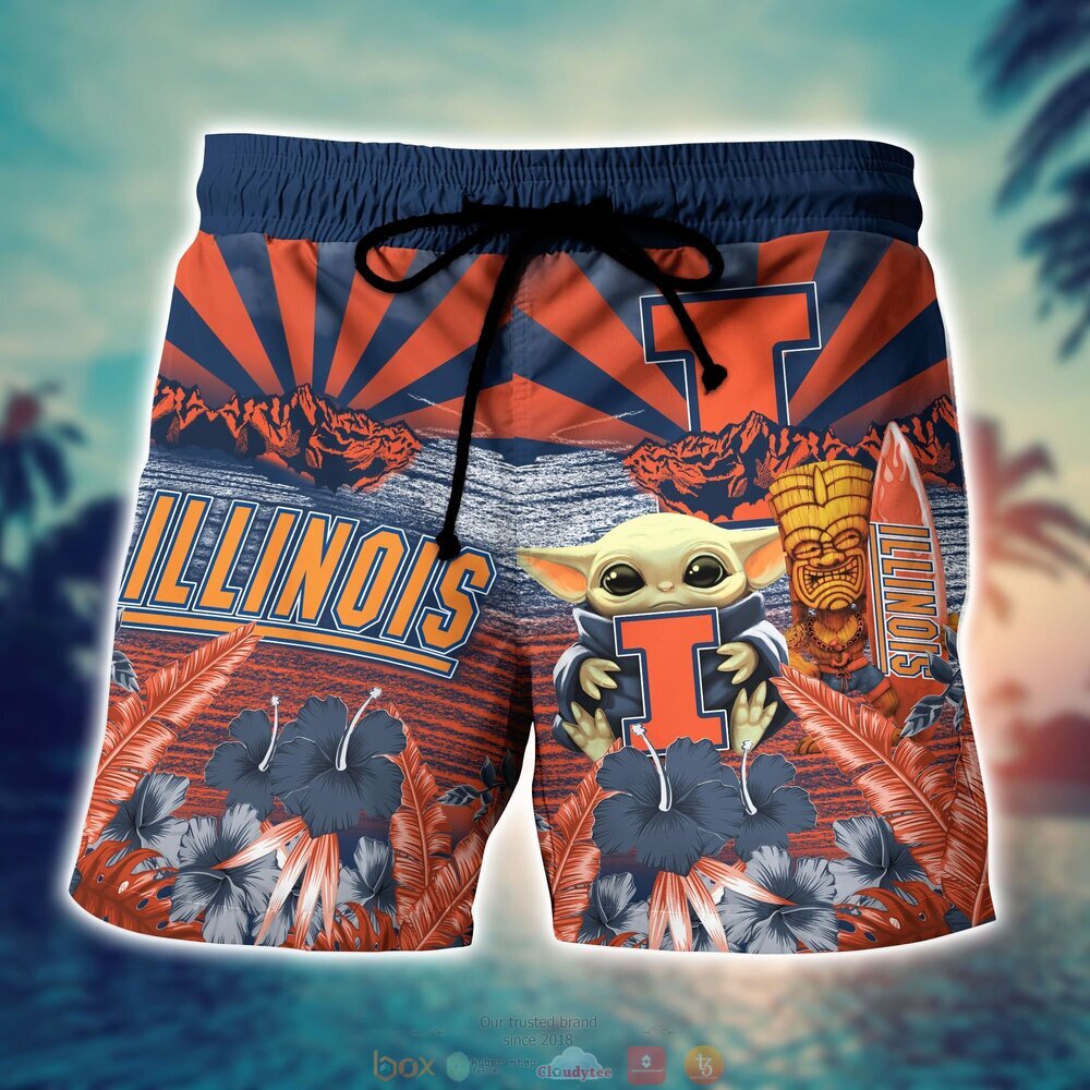 Illinois Fighting Illini NCAA Baby Yoda Hawaiian Shirt Shorts 1 2 3