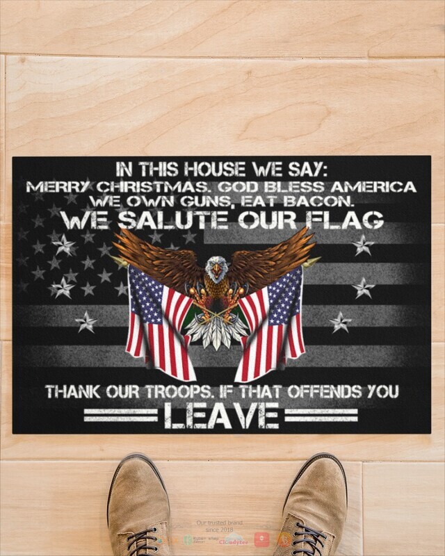 In This house we say Merry Christmas God bless America Eagle flag doormat 2 In This house we say Merry Christmas God bless America Eagle flag doormat 1