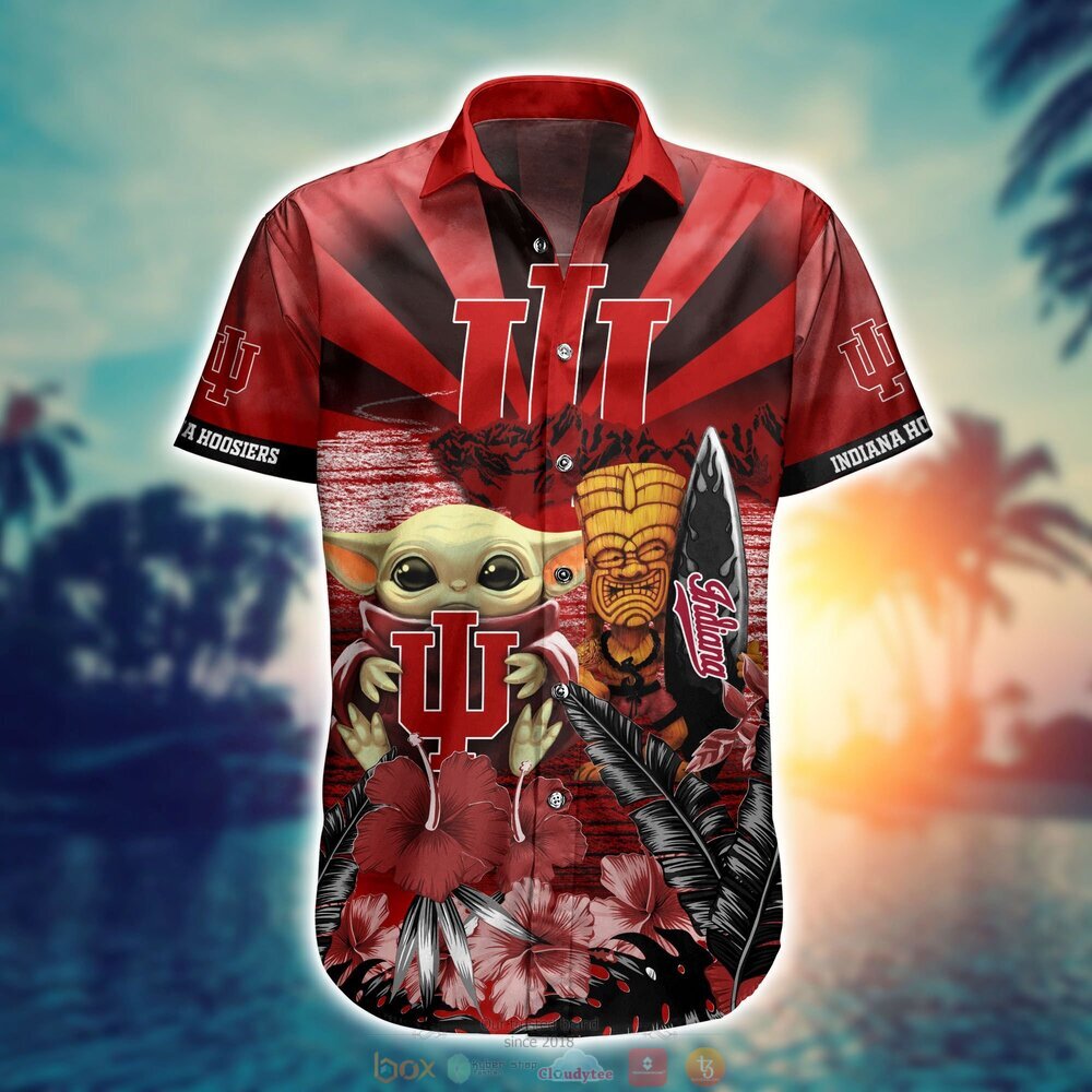 Indiana Hoosiers Baby Yoda NCAA Hawaiian Shirt, Shorts 2 Indiana Hoosiers NCAA Baby Yoda Hawaiian Shirt Shorts 1