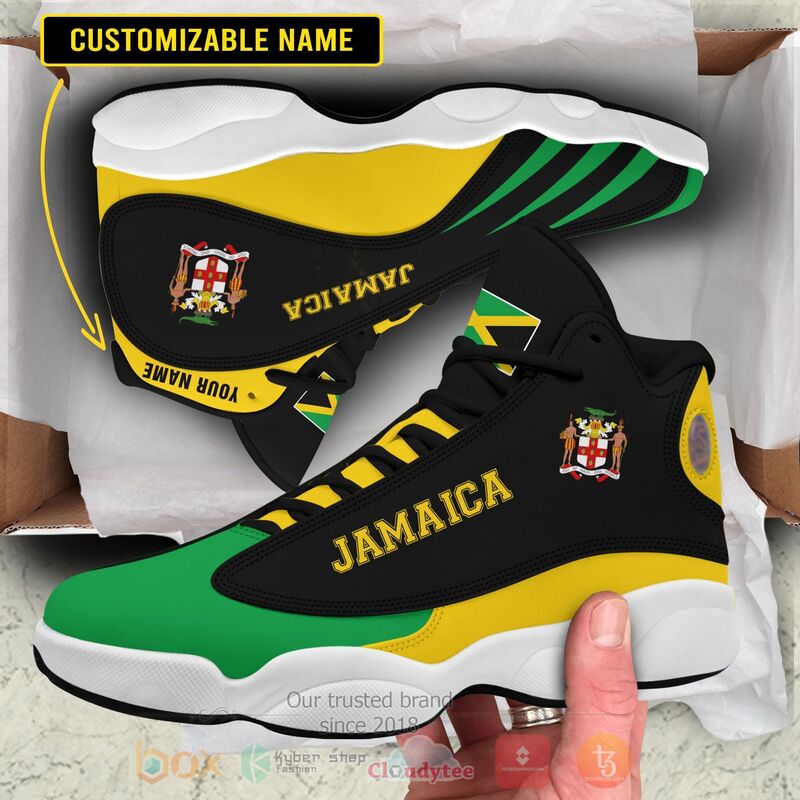 Jamaica Personalized Black Green Air Jordan 13 Shoes