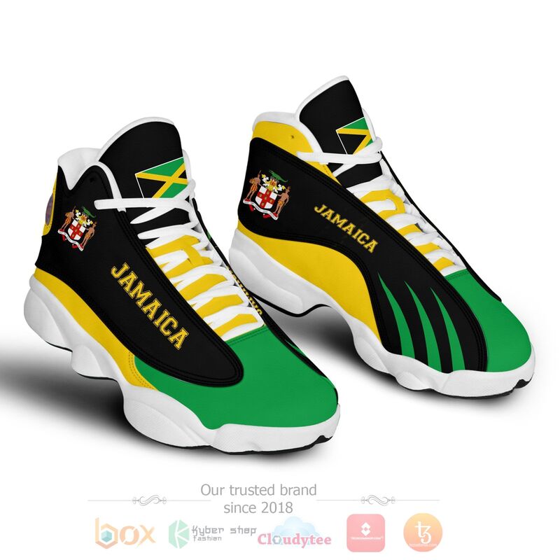 Jamaica Personalized Black Green Air Jordan 13 Shoes 1
