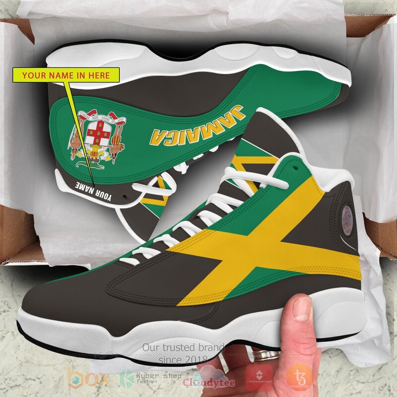 BEST Jamaica Personalized Black Yellow Air Jordan 13 Sneakers Sport Shoes 3 Jamaica Personalized Black Yellow Air Jordan 13 Shoes 1 2