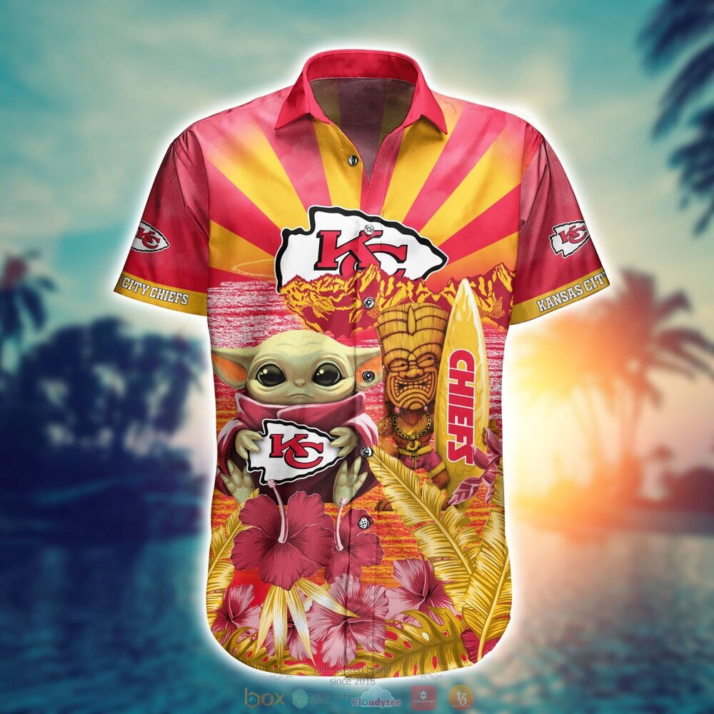Kansas City Chiefs Baby Yoda NFL Hawaiian Shirt, Shorts 2 Kansas City Chiefs NFL Baby Yoda Hawaiian Shirt Shorts 1