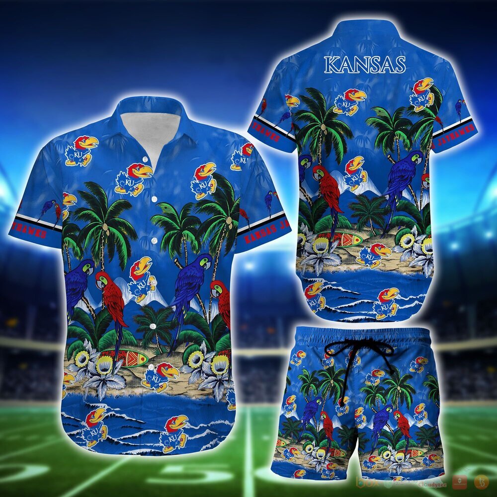 Kansas Jayhawks Parrot Island NCAA Hawaiian Shirt and Shorts 1 Kansas Jayhawks NCAA Island Hawaiian Shirt and Shorts