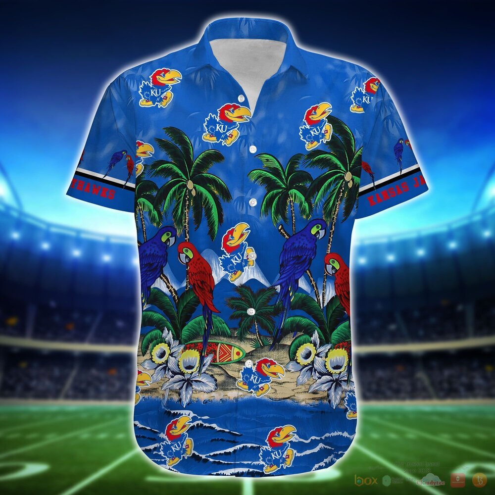 Kansas Jayhawks Parrot Island NCAA Hawaiian Shirt and Shorts 4 Kansas Jayhawks NCAA Island Hawaiian Shirt and Shorts 1 2 3