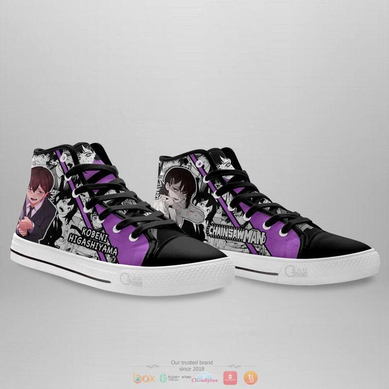 Kobeni Higashiyama Anime Chainsaw Man high top canvas shoes 3 Kobeni Higashiyama Anime Chainsaw Man canvas high top shoes 1 2