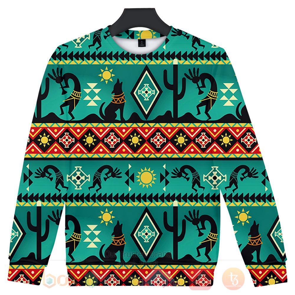 Kokopelli Myth Green Native American Sweater