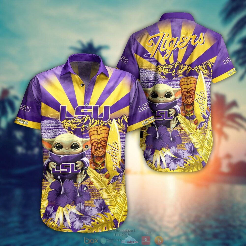 LSU Tigers Baby Yoda NCAA Hawaiian Shirt, Shorts 9 LSU Tigers NCAA Baby Yoda Hawaiian Shirt Shorts