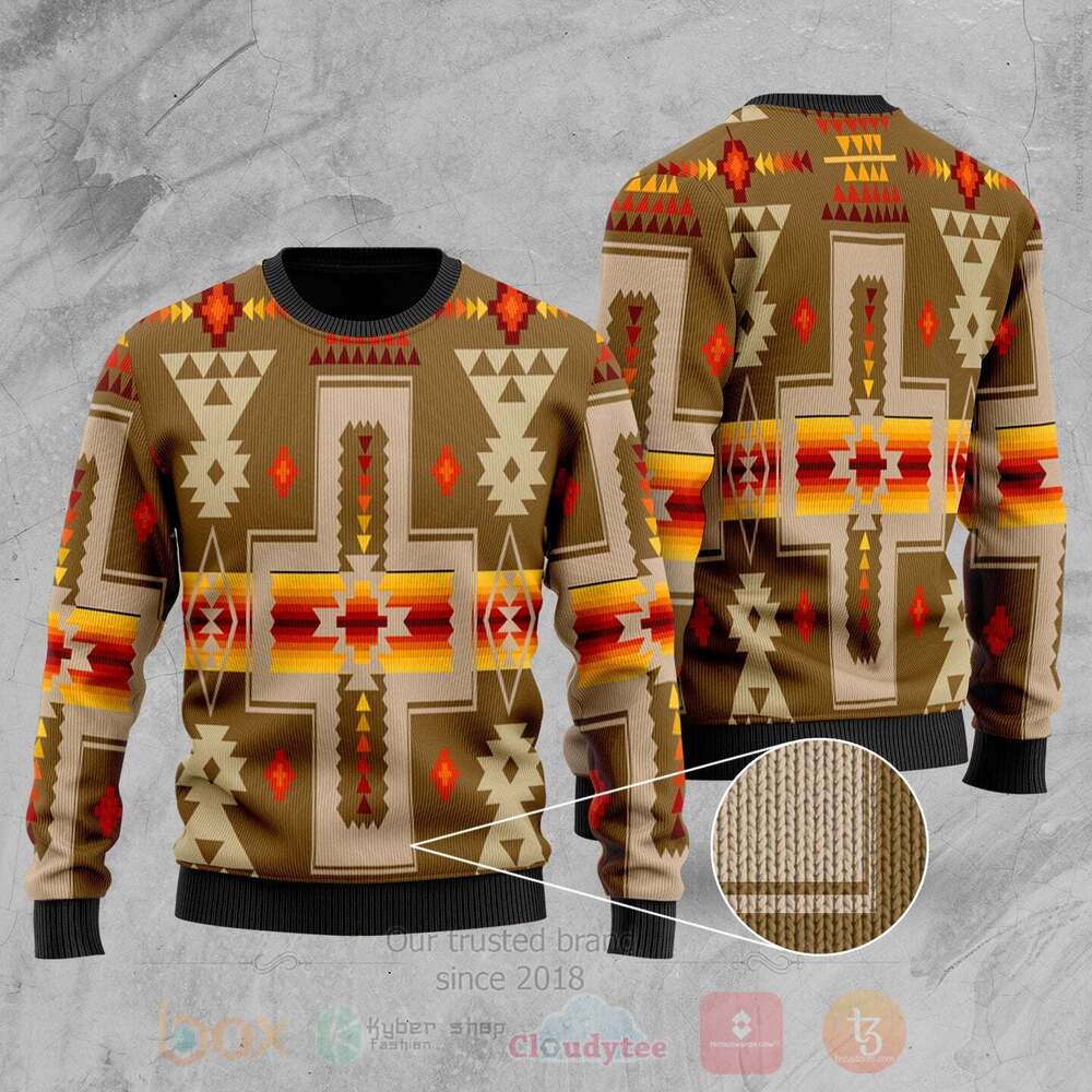 Light Brown Tribe Design Native American Sweater