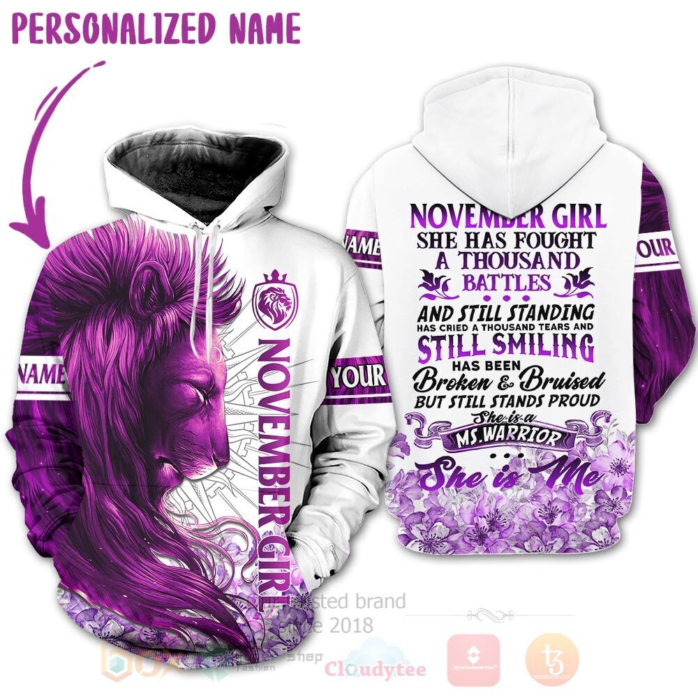 BEST Personalized Custom Lion November Girl She Has Fought A Thousand Battles 3D All Over Printed Hoodie, Shirt 9 Lion November Girl She Has Fought A Thousand Battles Personalized 3D Hoodie Shirt
