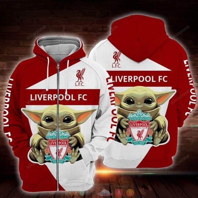 NEW Liverpool Football Club Baby Yoda hoodie 3 Liverpool Football Club Baby Yoda 3d hoodie 1 2
