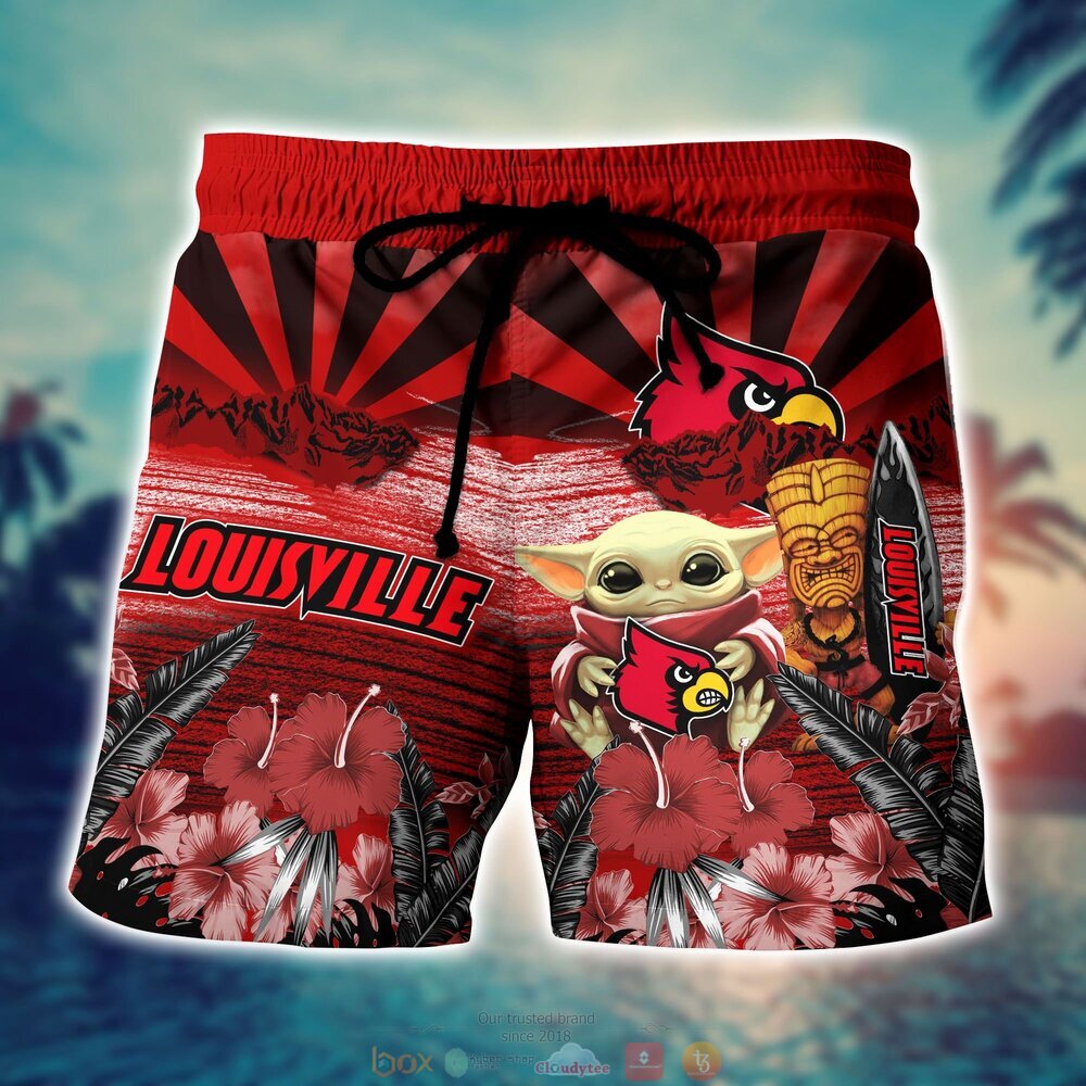 Louisville Cardinals Baby Yoda NCAA Hawaiian Shirt, Shorts 4 Louisville Cardinals NCAA Baby Yoda Hawaiian Shirt Shorts 1 2 3