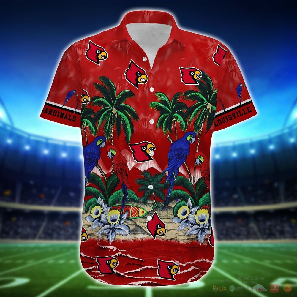 Louisville Cardinals Parrot Island NCAA Hawaiian Shirt and Shorts 4 Louisville Cardinals NCAA Island Hawaiian Shirt and Shorts 1 2 3