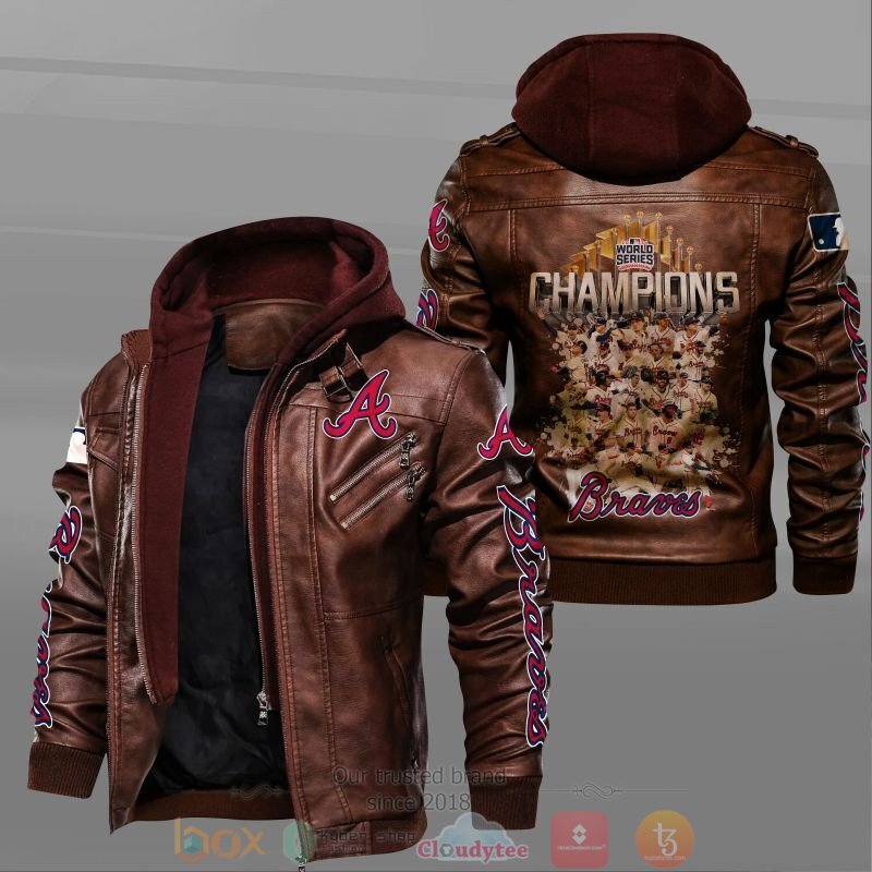 BEST MLB Atlanta Braves World Series Champions 2D Leather PU Jacket 2 MLB Atlanta Braves World Series Champions Leather Jacket 1
