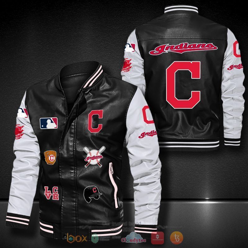 MLB Cleveland Indians logo team Bomber leather jacket