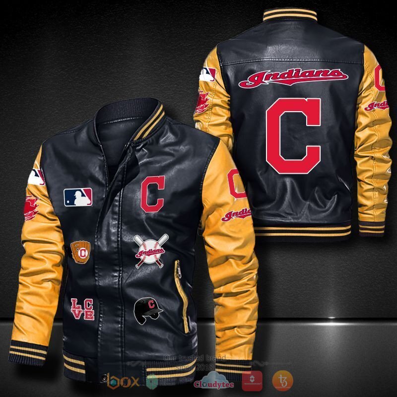MLB Cleveland Indians logo team Bomber leather jacket 1 2 3 4 5