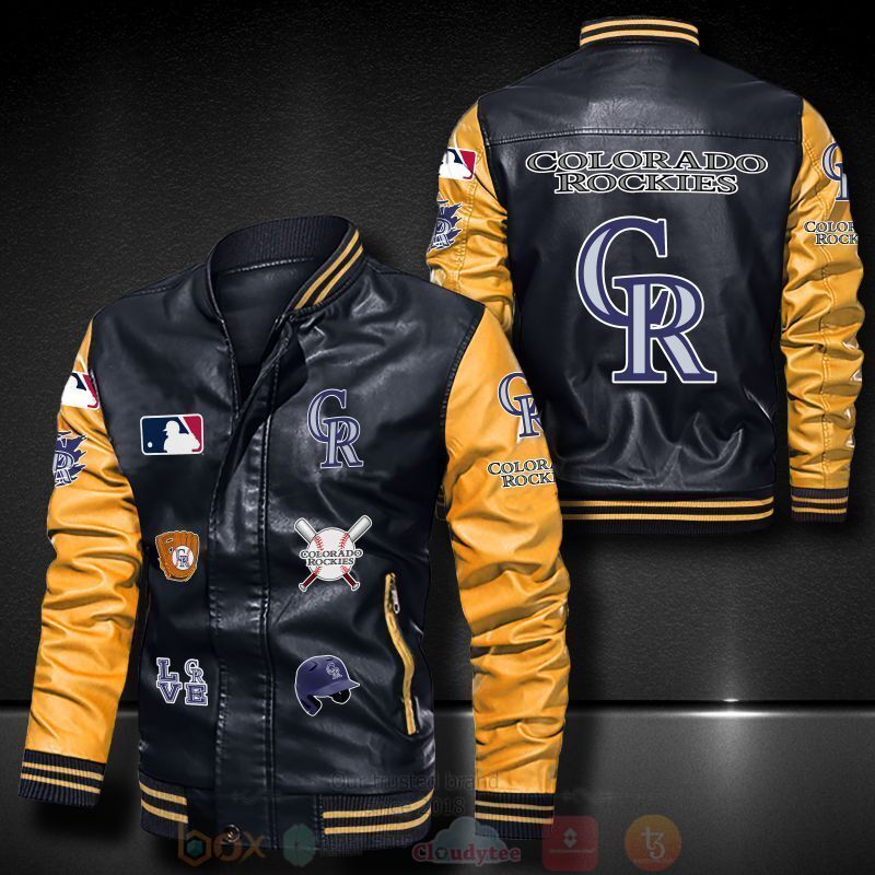 BEST MLB Colorado Rockies 2D Leather Bomber Jacket 6 MLB Colorado Rockies Bomber Leather Jacket 1 2 3 4 5