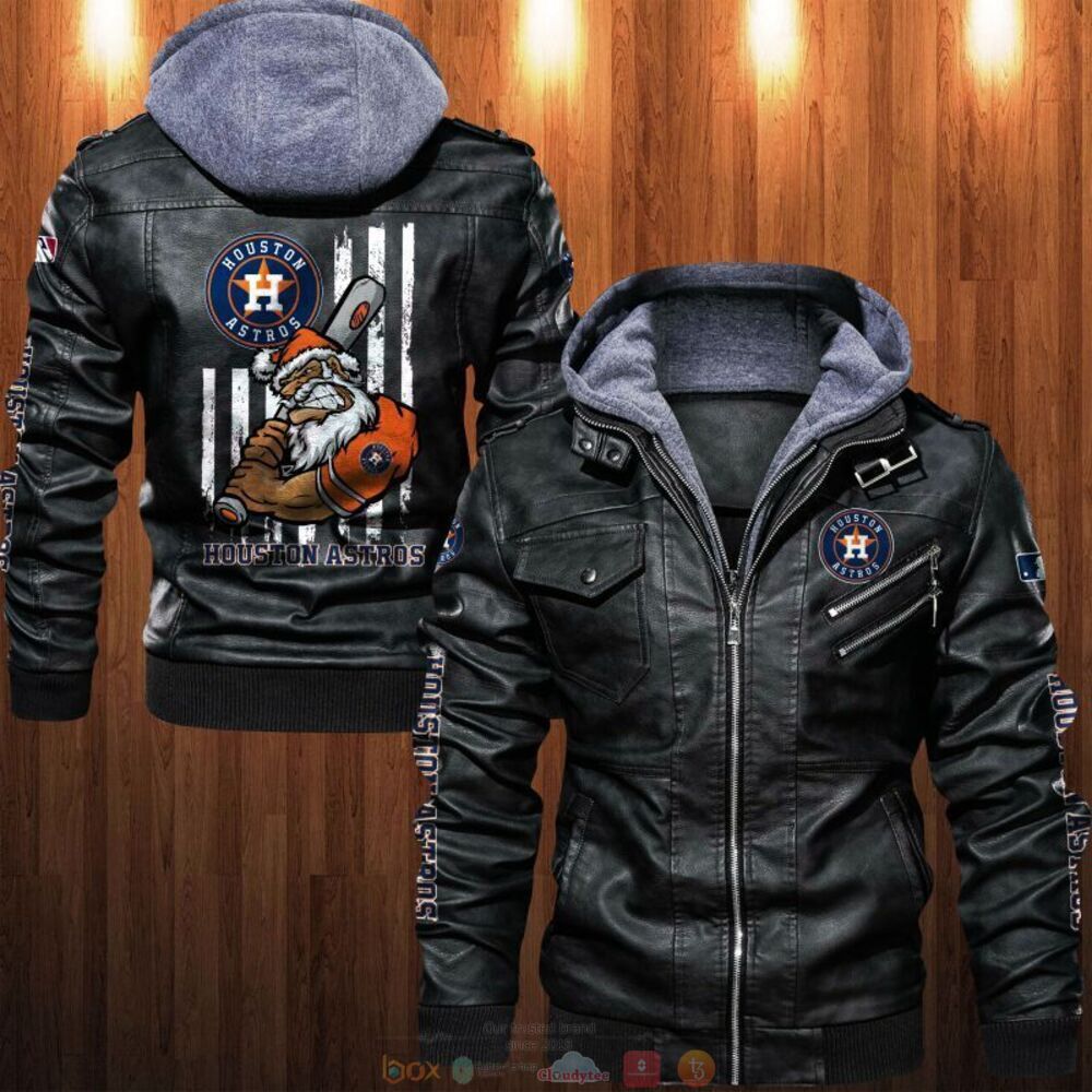 MLB Houston Astros Santa Thin Line Flag Leather Jacket