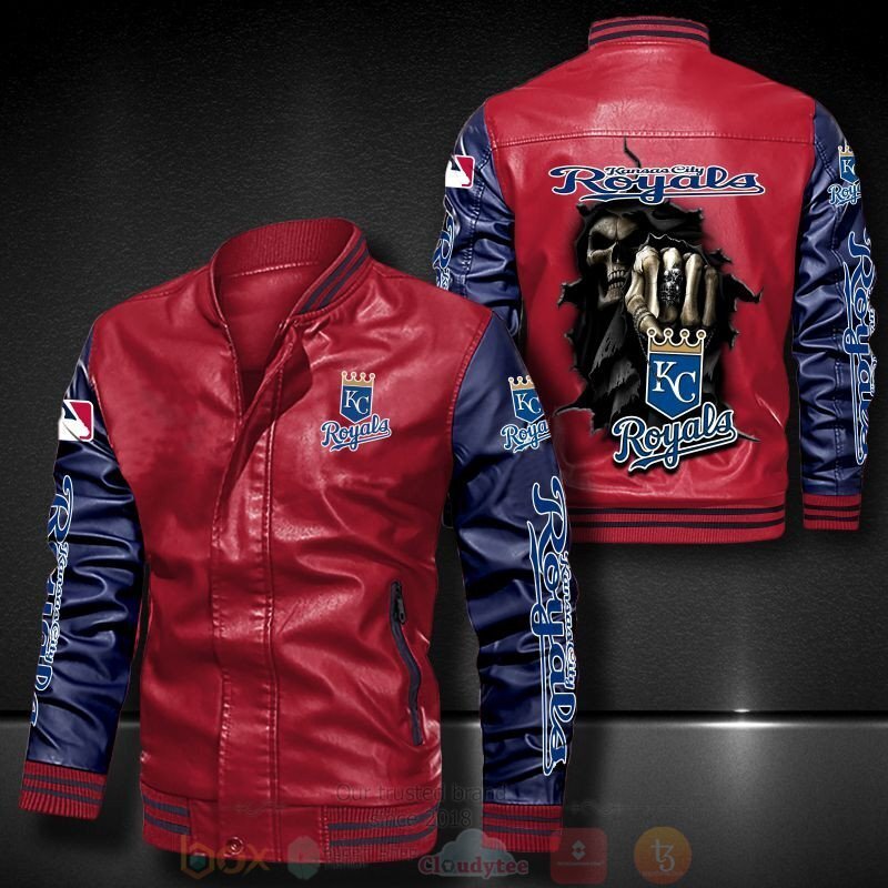 MLB Kansas City Royals Death Skulls Bomber Leather Jacket 1 2 3 4