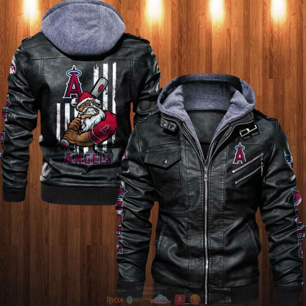MLB Los Angeles Angels Santa Thin Line Flag Leather Jacket