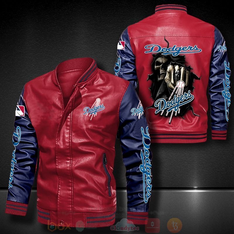 MLB Los Angeles Dodgers Death Skulls Bomber Leather Jacket 1 2 3 4