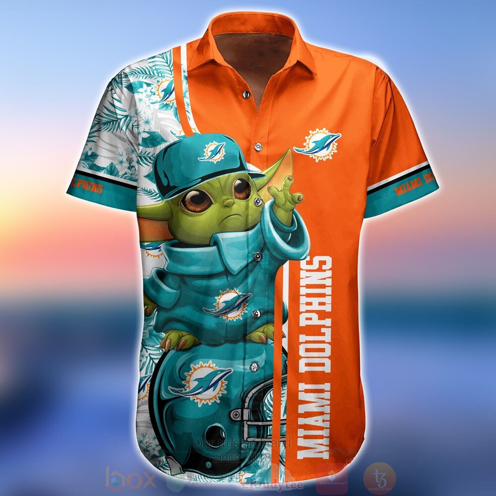 MLB Miami Dolphins Baby Yoda Hawaiian Shirt Short 1 2 3 4 5