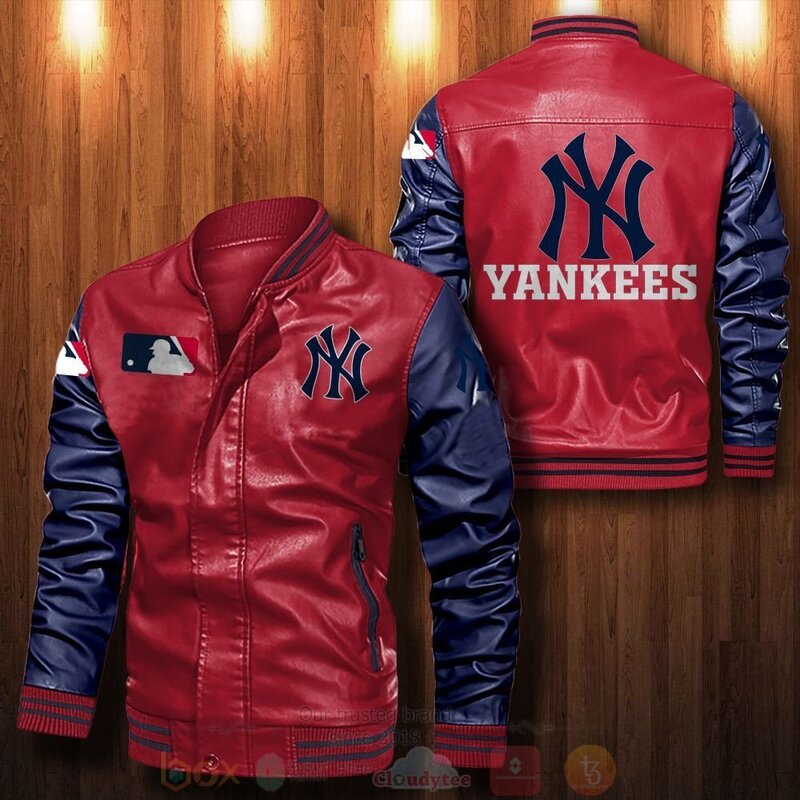 BEST MLB New York Yankees 2D Leather Bomber Jacket 3 MLB New York Yankees Bomber Leather Jacket 1 2