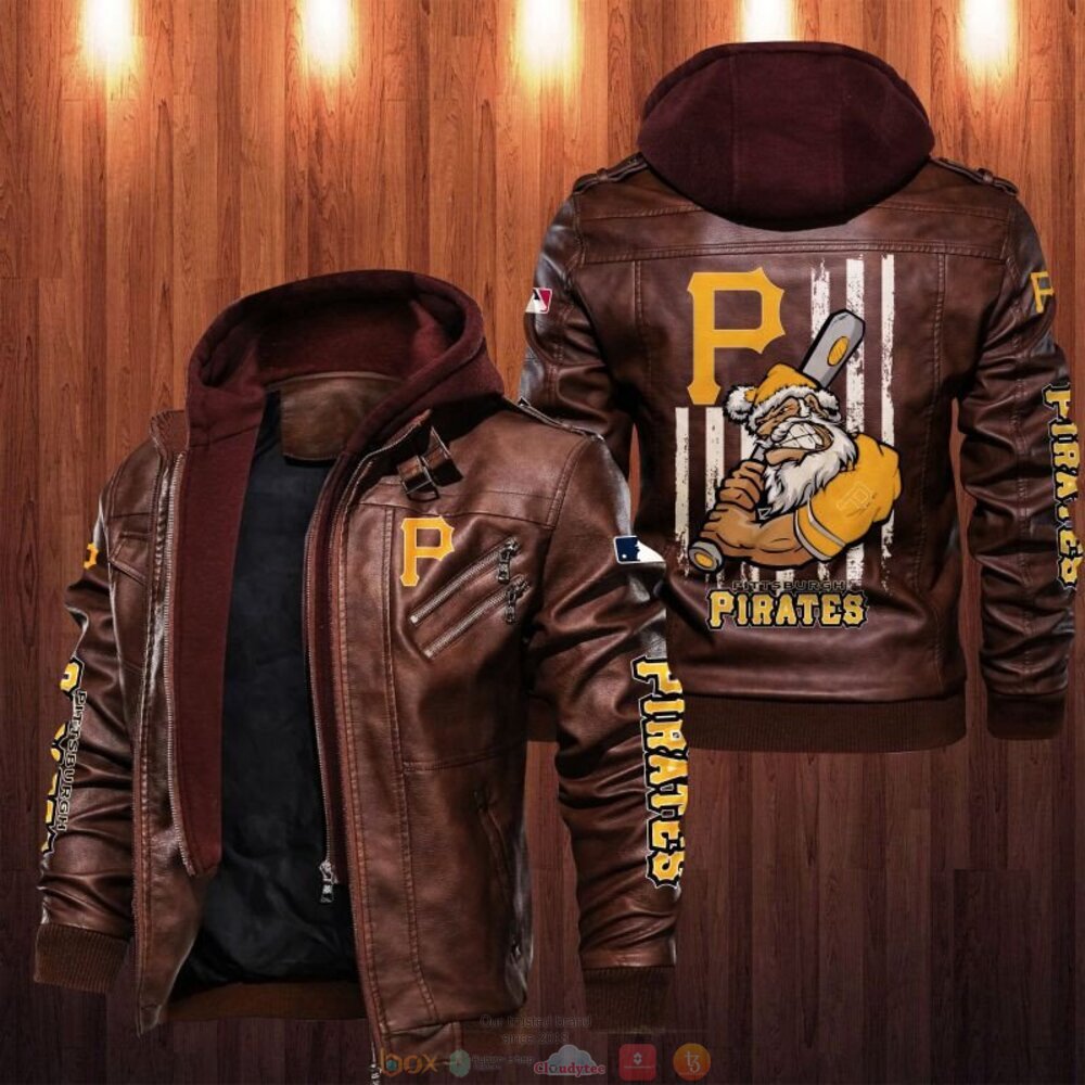 MLB Pittsburgh Pirates Santa Thin line flag Leather Jacket 1