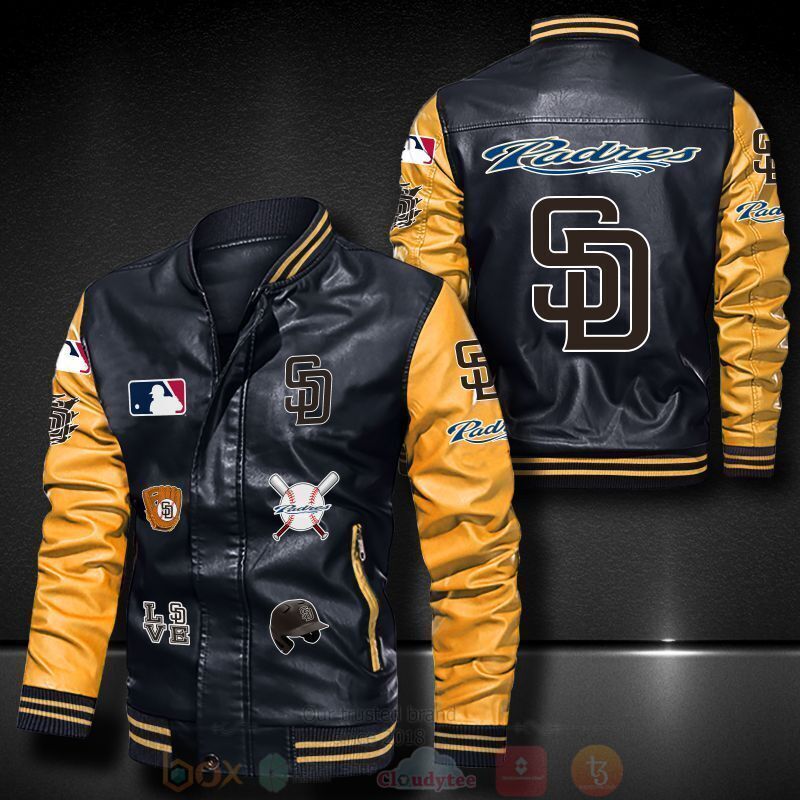 BEST MLB San Diego Padres 2D Leather Bomber Jacket 6 MLB San Diego Padres Bomber Leather Jacket 1 2 3 4 5
